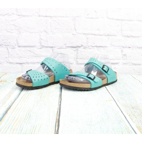 Birkenstock Birki's Freeport Blue Perforated Leather 2 Strap Sandals Size L6 M4 - Picture 2 of 9
